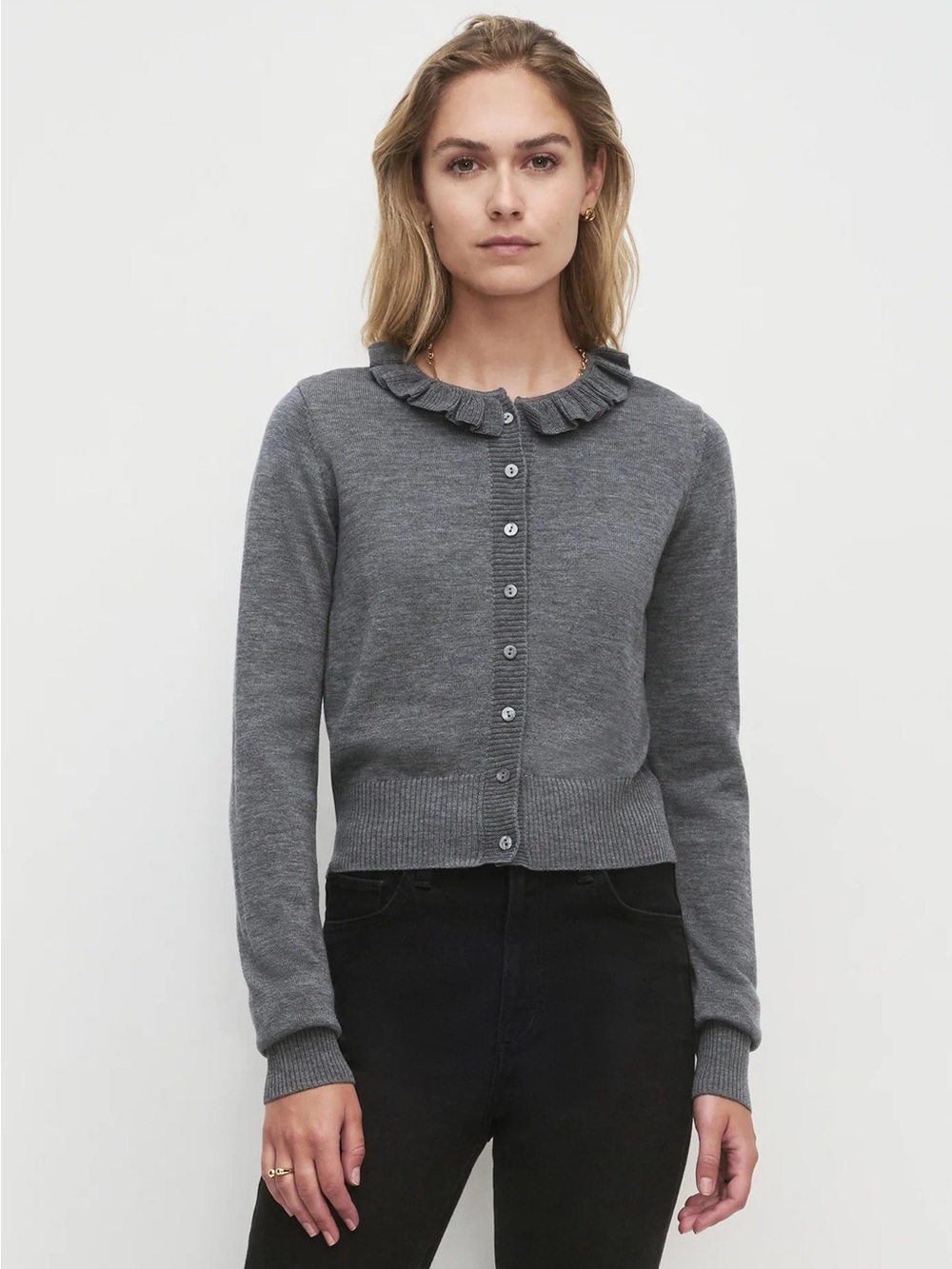 NWT Favorite Daughter Meet The Parents Ruffle Wool Cardigan Sweater
